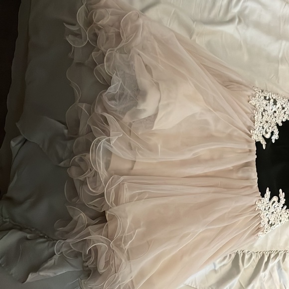 Backless Party Dress- Black with white bedazzled Design Lace bottom - Picture 3 of 10